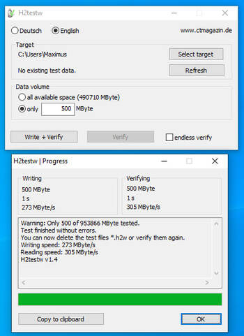 H2testw screenshot # 1