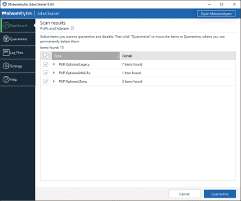 AdwCleaner screenshot # 1