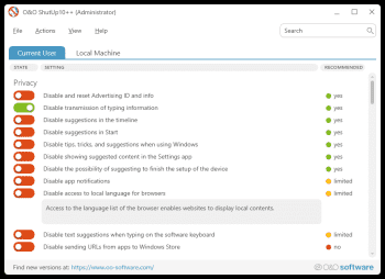 O&O ShutUp10 screenshot # 1