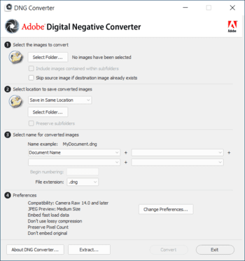 Adobe DNG Converter скриншот № 1